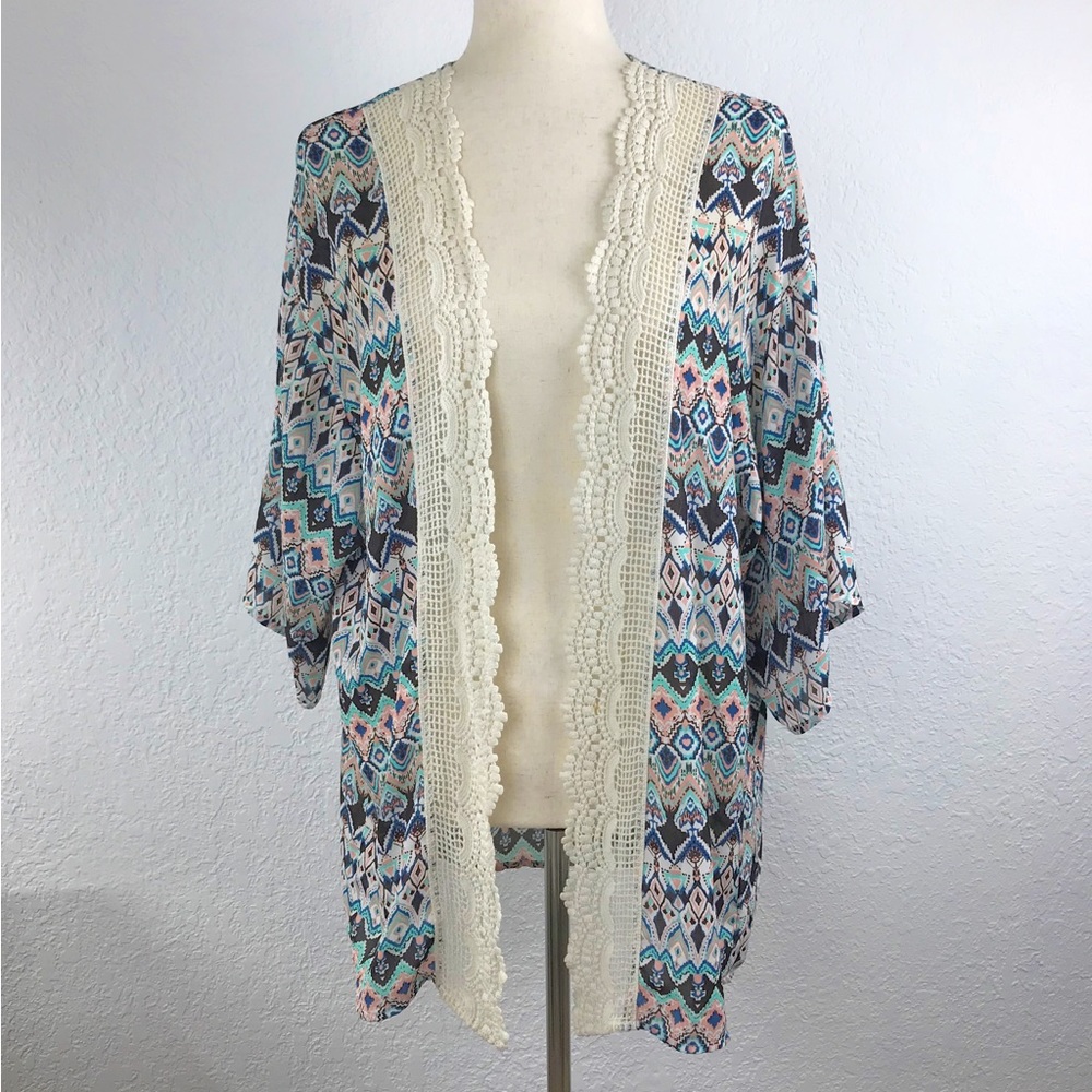 Xhilaration Boho Beach Vibes Kimono Cardigan Coverup Colorful Pastel Abstract